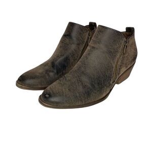 Jessica Cline Brown Kiki Distressed Faux Leather Double Zipper Ankle Booties 8